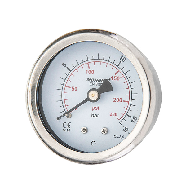 40mm axial brass connection glycerin filled pressure gauge crimp type OKT-3