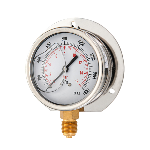 63mm bottom brass connection glycerin filled pressure gauge with flange OKT-8