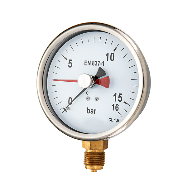 63mm brass connection glycerin filled pressure gauge with  red mark adjustable pointer OKT-11