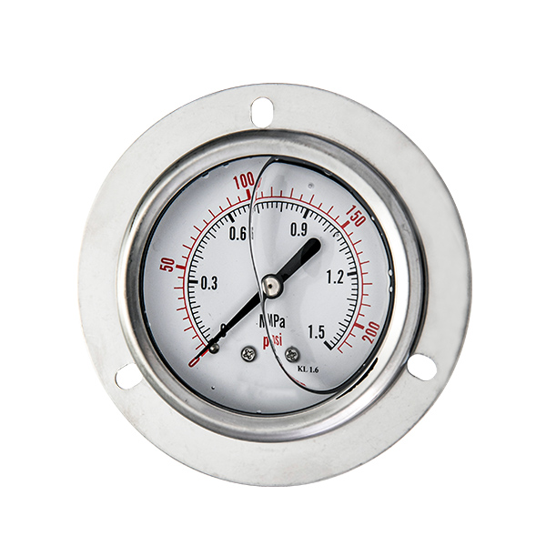 63mm bottom stainless steel connection glycerin filled pressure gauge with flange OKT-63